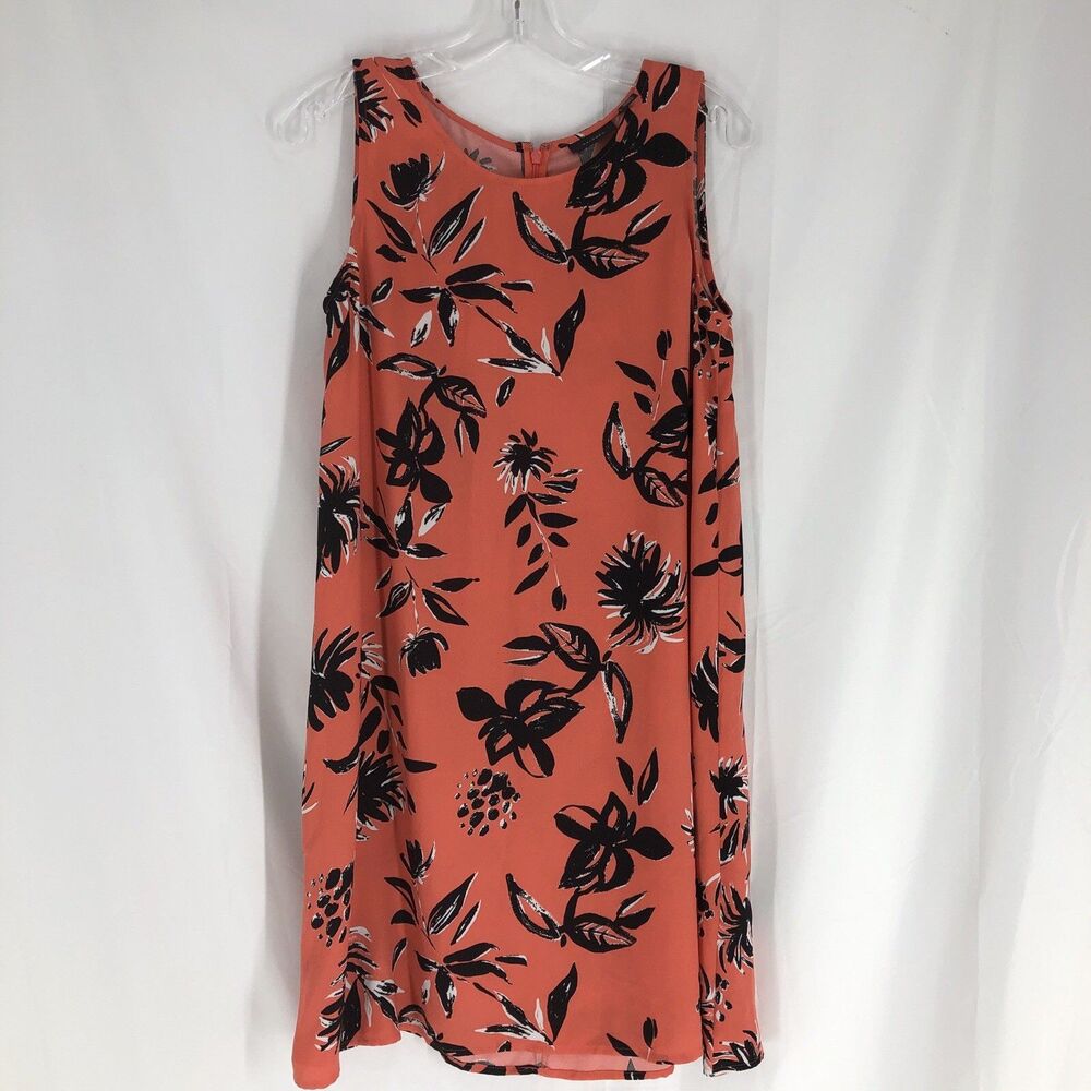 Nordstrom Halogen Shift Dress M Sleeveless Coral Black Floral Excellent Resort